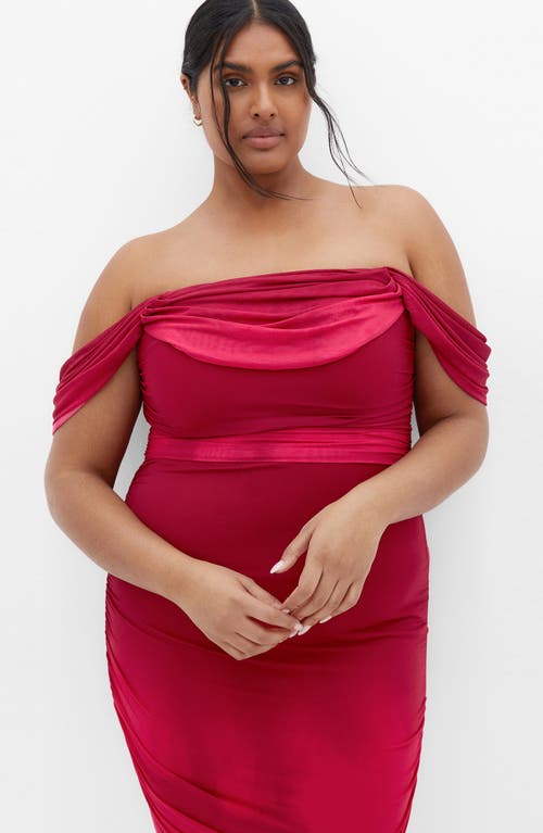 City Chic Ombré Ruched Square Neck Cap Sleeve Dress In Ruby Ombre
