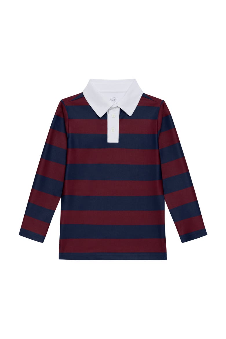 Boys Long Sleeve Polo Shirt, Main, color, Navy Maroon Stripe