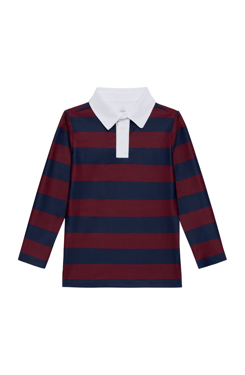 Courtside Kids Boys Long Sleeve Polo Shirt, Main, color, Navy Maroon Stripe
