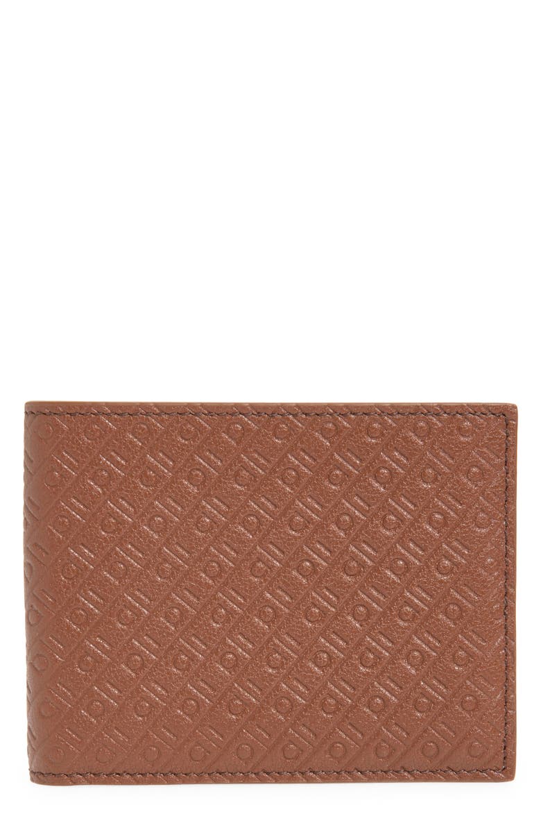 FERRAGAMO Embossed Gancini Leather Bifold Wallet, Main, color, Midbrown New Navy Nero