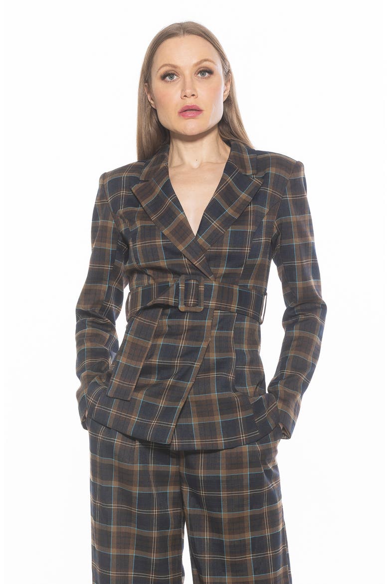 Janna Plaid Longline Blazer, Alternate, color, BROWN PLAID