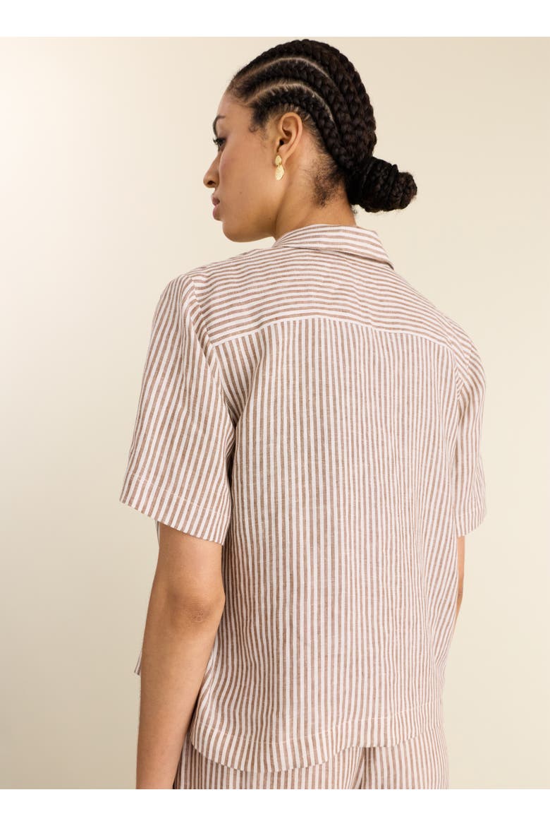 Clyde Linen Short Sleeve Shirt, Alternate, color, Chocolate Stripe