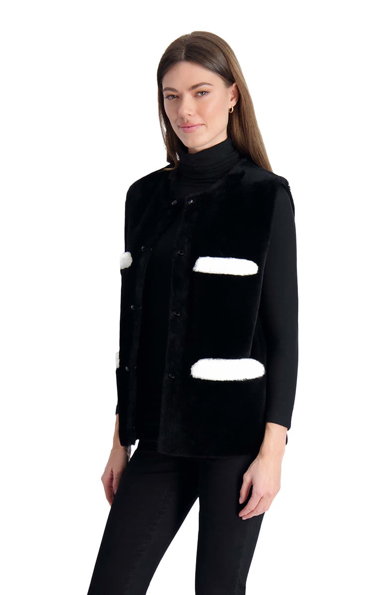 GORSKI Shearling Lamb Collarless Vest With Embellishment, Alternate, color, Black/White