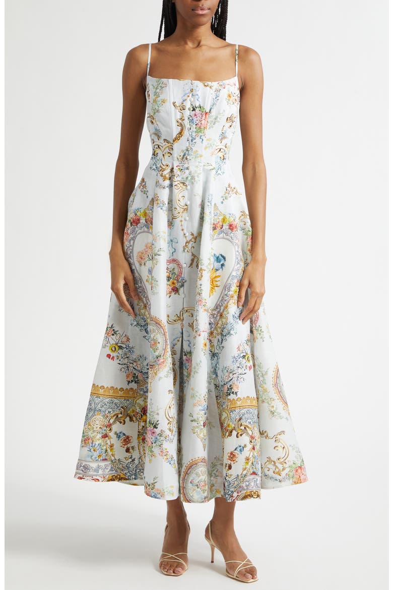 Seville Sweetheart Corset Linen & Silk Twill Fit & Flare Dress, Main, color, SEVILLE SWEETHEART