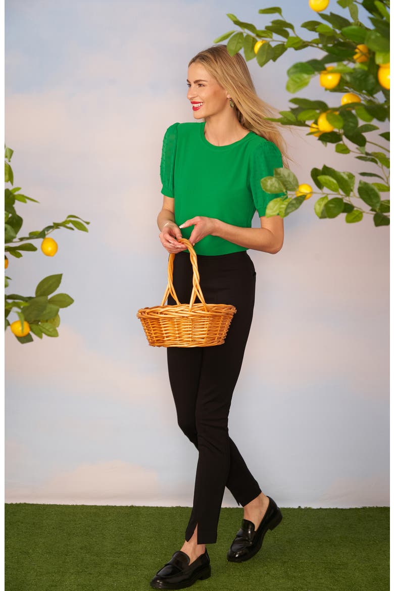 Puff Sleeve Mixed Media Top, Alternate, color, GREEN