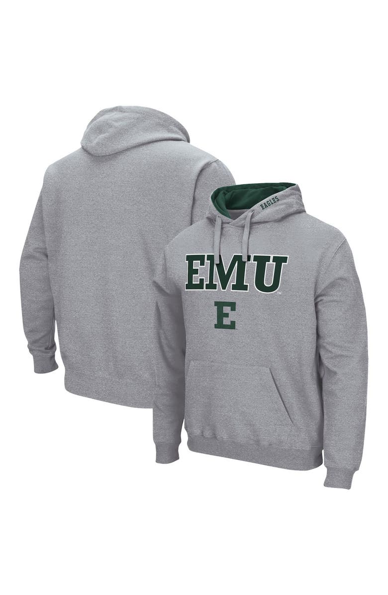 COLOSSEUM Men's Colosseum Heathered Gray Eastern Michigan Eagles Arch & Logo 3.0 Pullover Hoodie, Main, color, Heather Gray