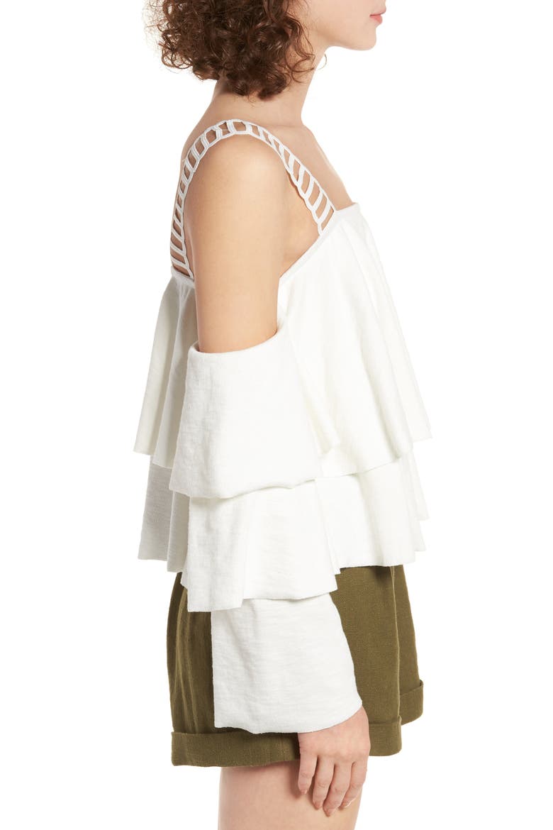 Lace & Ruffle Off the Shoulder Top, Alternate, color, OFF WHITE
