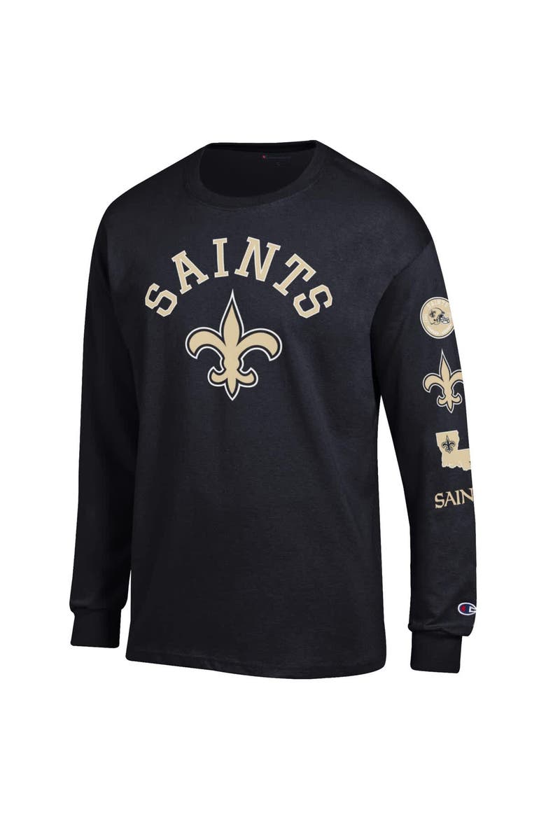 Men's Champion  Black New Orleans Saints Seal Long Sleeve T-Shirt, Alternate, color, Black