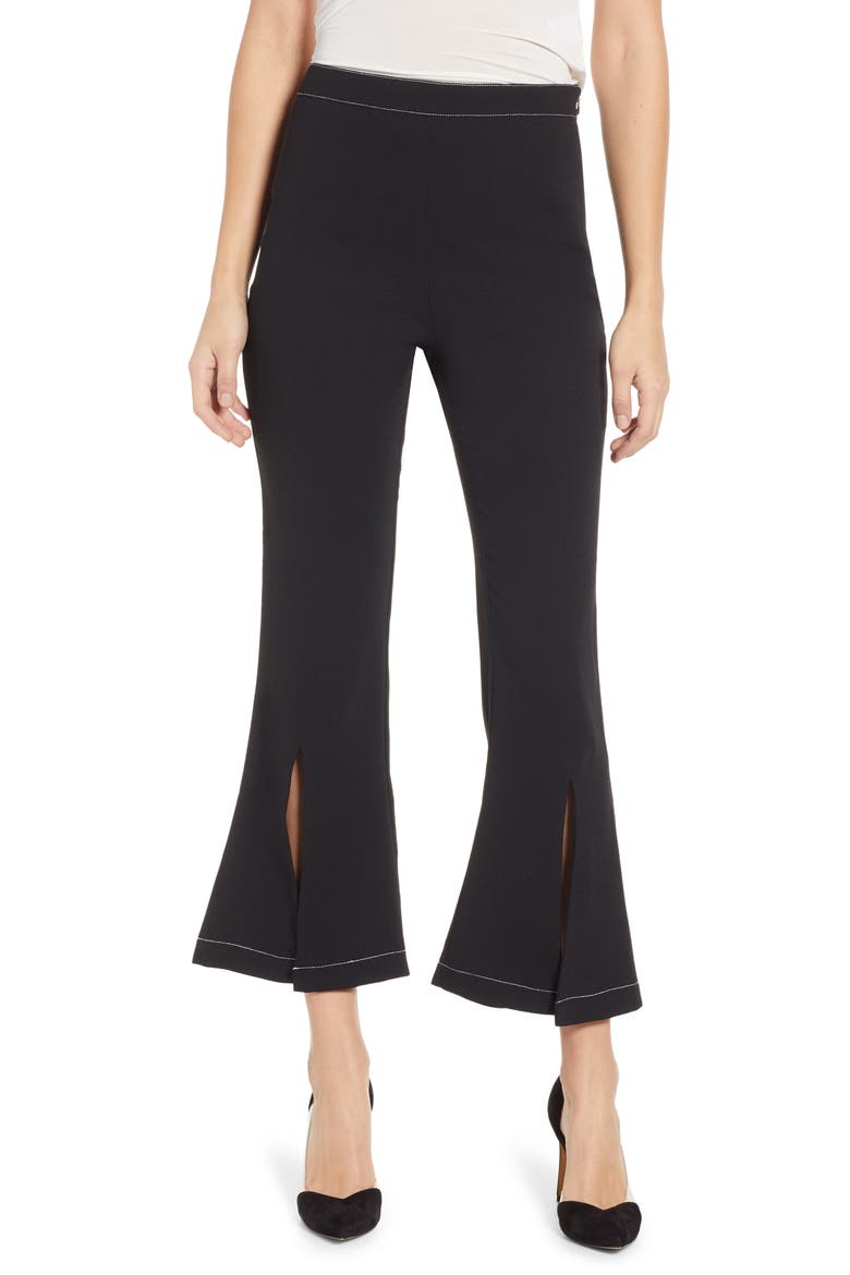 Contrast Stitch Crop Pants, Main, color, BLACK