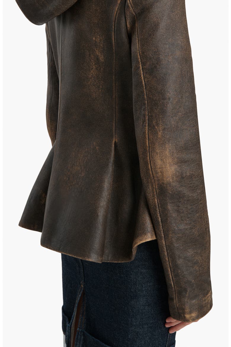 June Hooded Distressed Leather Jacket, Alternate, color, DARK BROWN