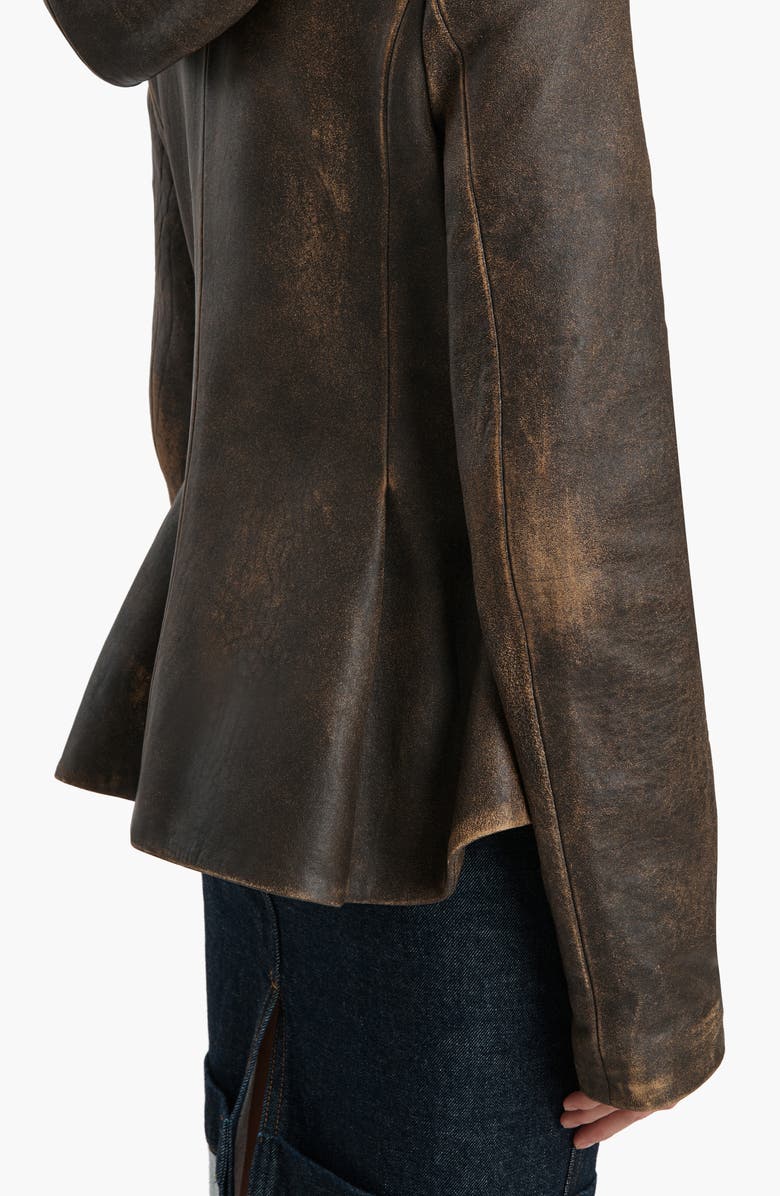 Khaite June Hooded Distressed Leather Jacket, Alternate, color, Dark Brown