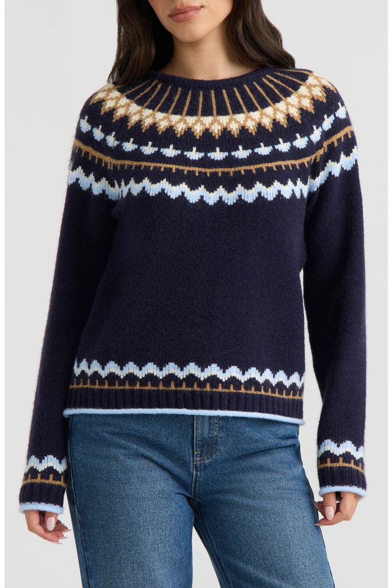 Fair Isle Crewneck Sweater, Main, color, DARK NAVY FAIR ISLE