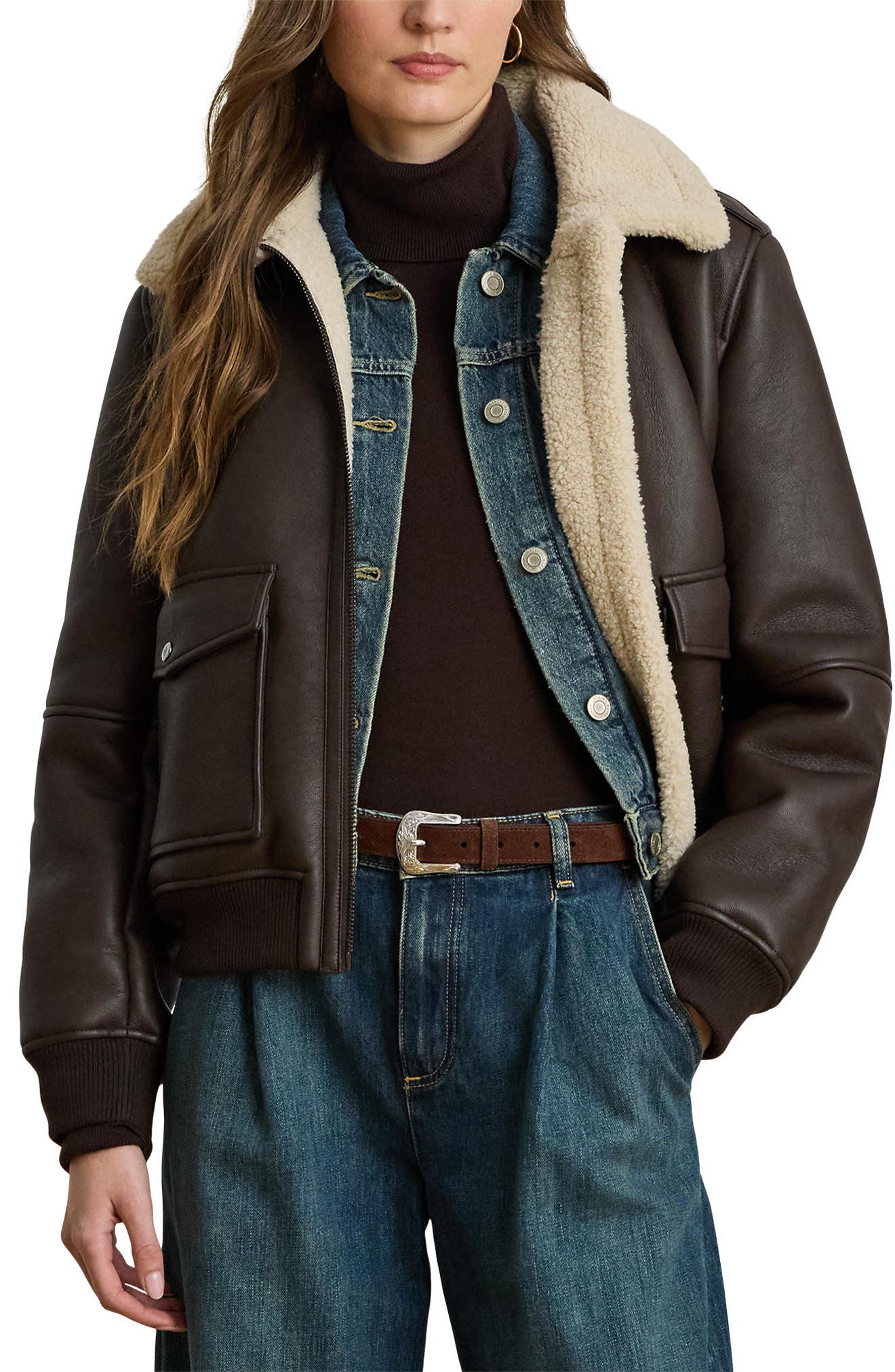 Faux Leather & Faux Shearling Bomber Jacket