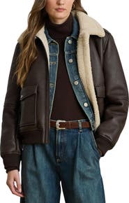 Lauren Ralph Lauren Faux Leather & Faux Shearling Bomber Jacket