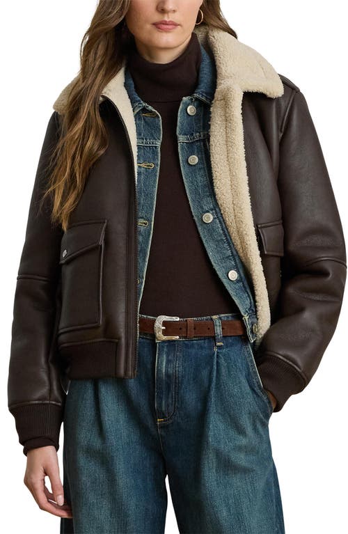 Ralph Lauren Lauren  Faux Shearling Bomber Jacket In Brown
