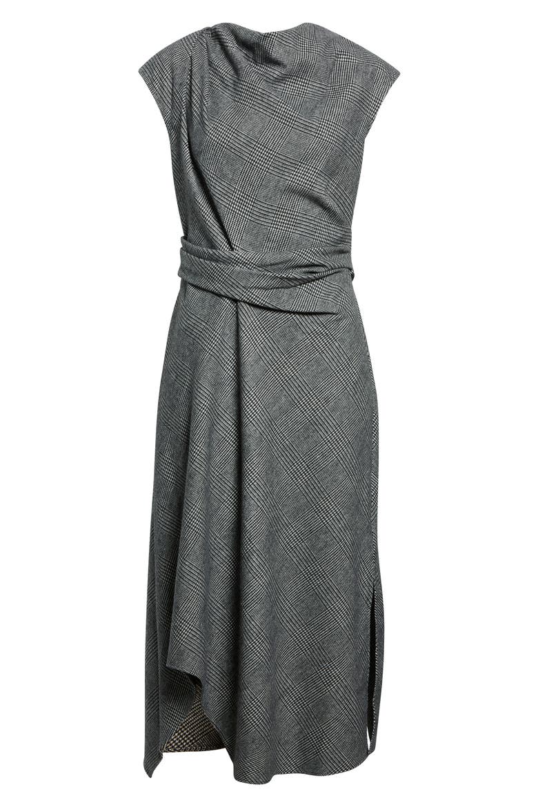 Clara Glen Plaid Asymmetric Hem Wool Blend Dress, Main, color, GREY