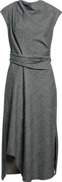 Reiss Clara Glen Plaid Asymmetric Hem Wool Blend Dress