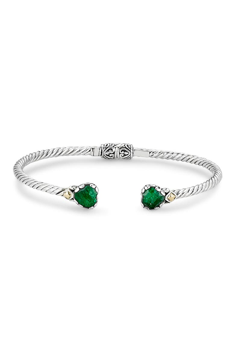 Emerald Heart Bypass Cuff Bracelet, Main, color, GREEN