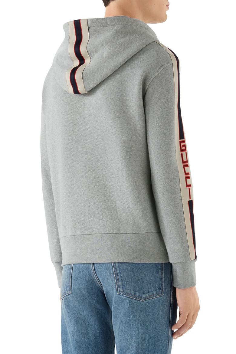 Logo Stripe Hoodie, Alternate, color, MEDIUM GREY/ MILK/ RED