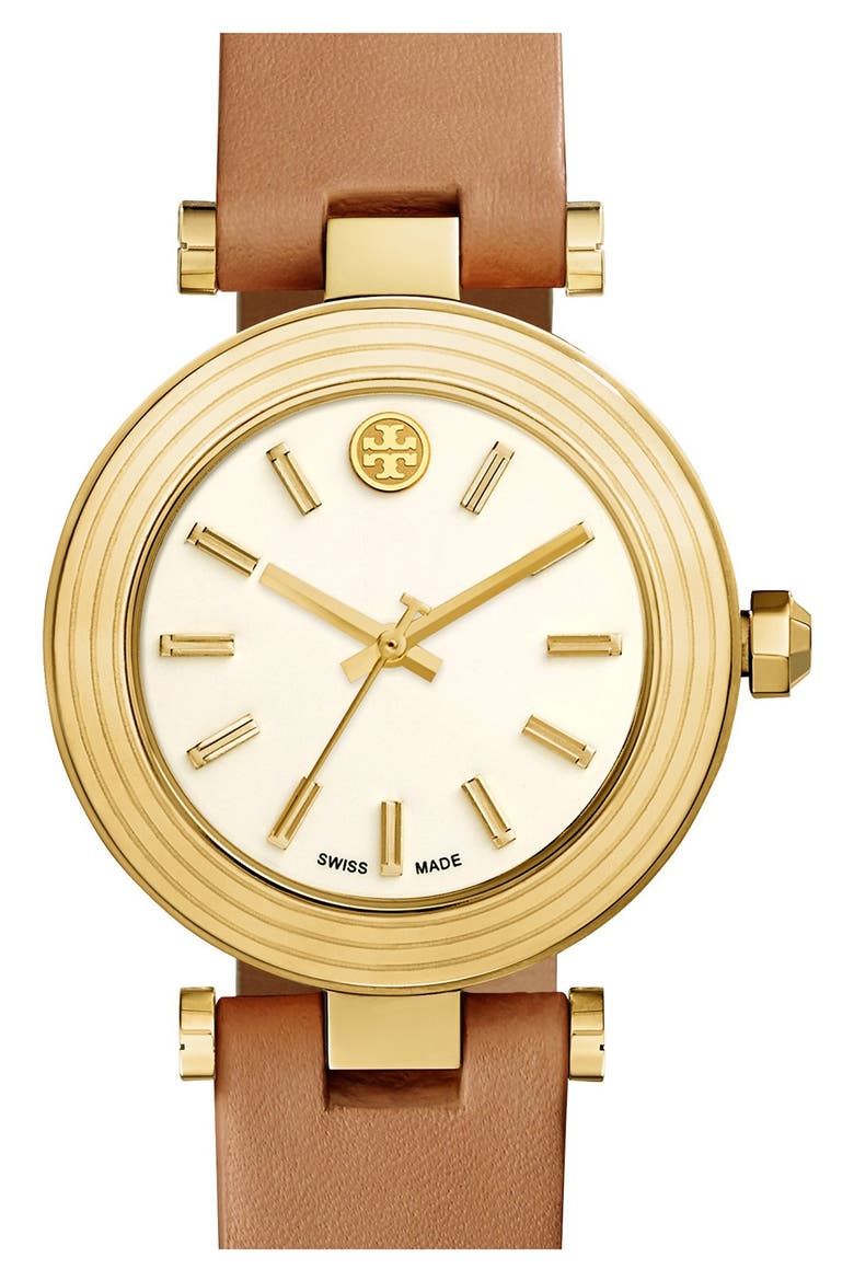 Leather Strap Watch, 35mm, Main, color, LUGGAGE/ IVORY