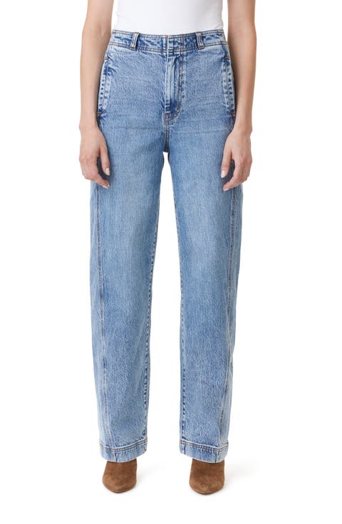 High Waist Side Panel Ankle Barrel Leg Jeans (Sky)
