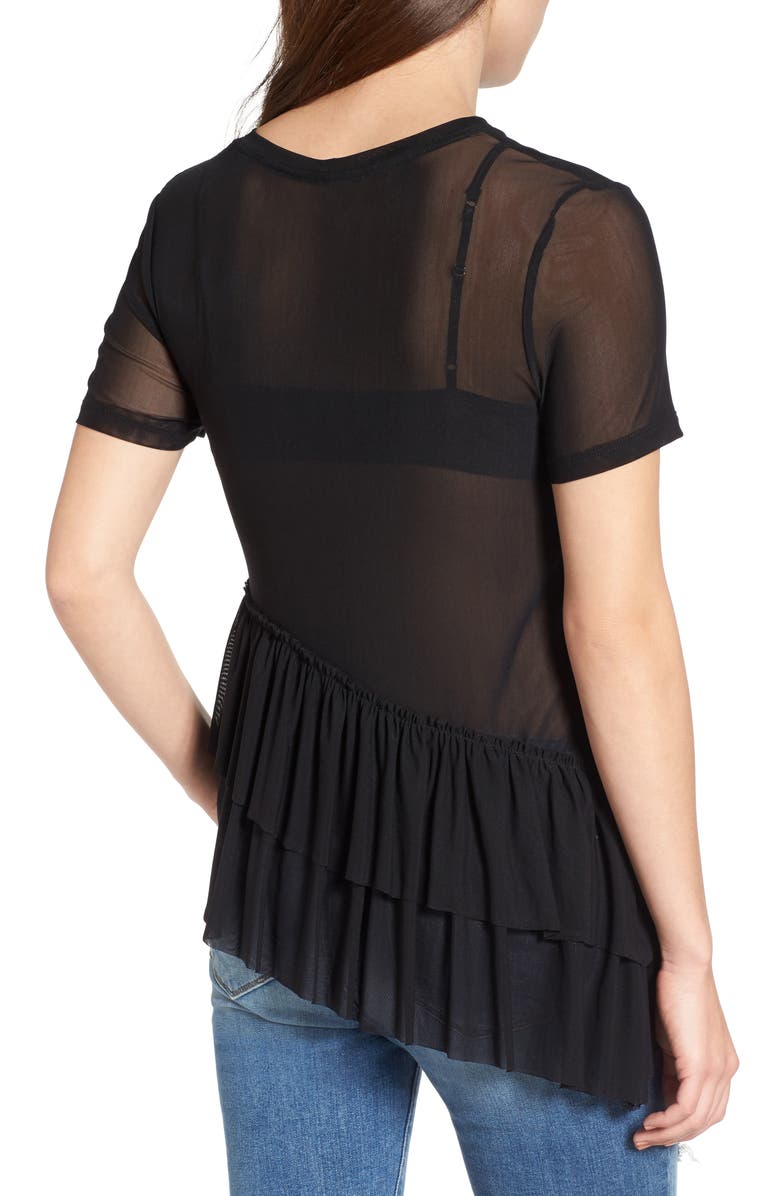 BP. Asymmetrical Ruffle Mesh Tee, Alternate, color, 