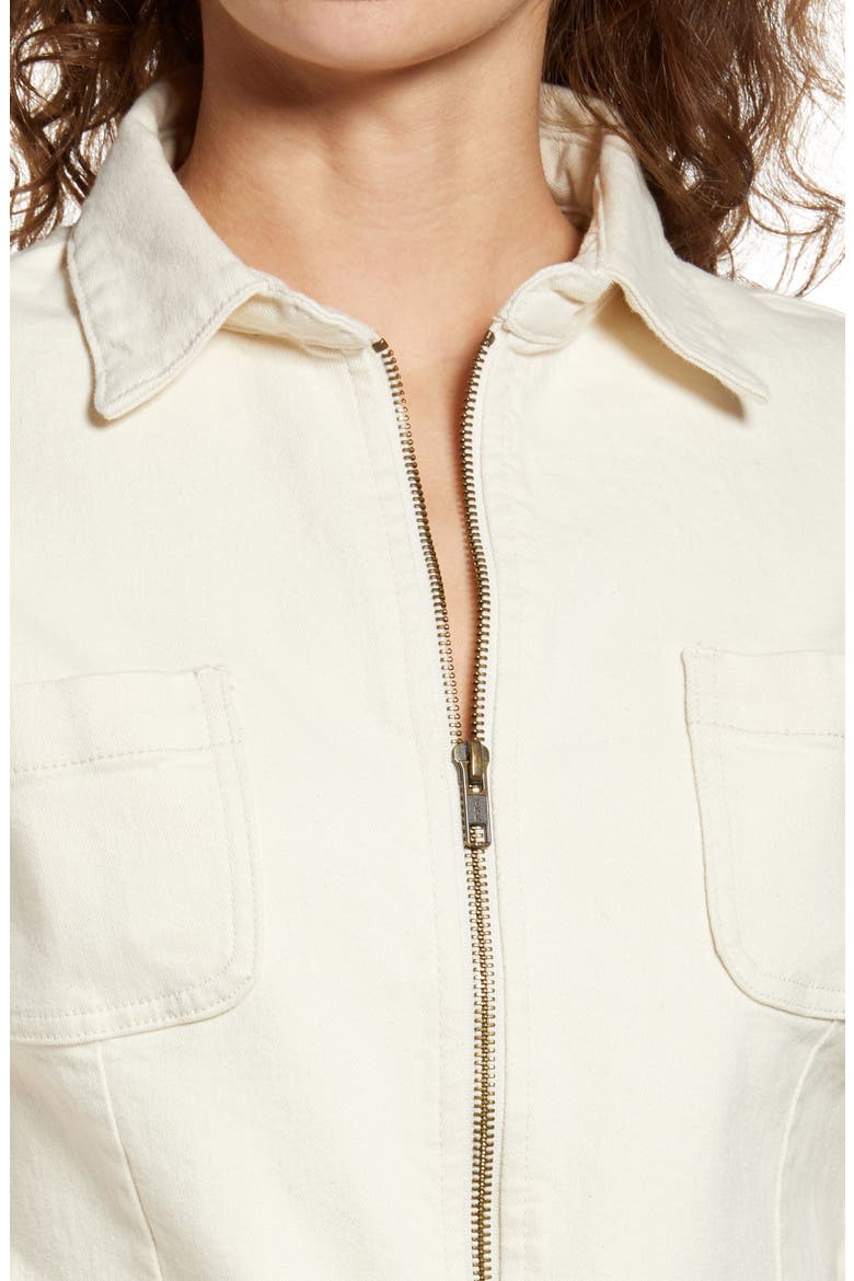Zip Front Denim Romper, Alternate, color, BEIGE