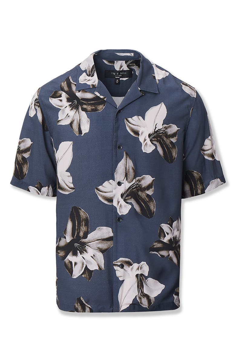 rag & bone Avery Floral Camp Shirt, Alternate, color, Navy