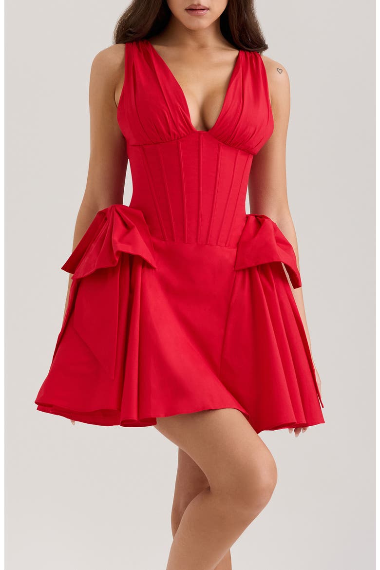 Amalia Bow Side Stretch Cotton Cocktail Minidress, Alternate, color, RACING RED
