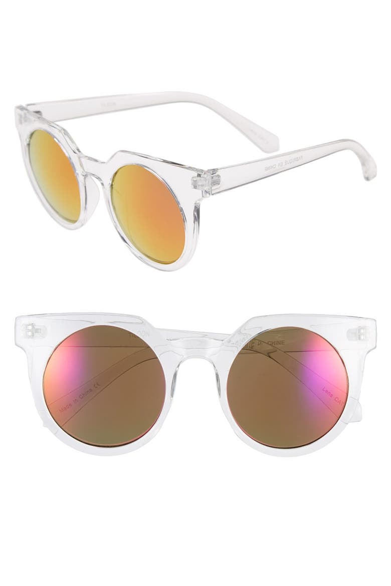 45mm Mirrored Cat Eye Sunglasses, Main, color, CLEAR/ PINK