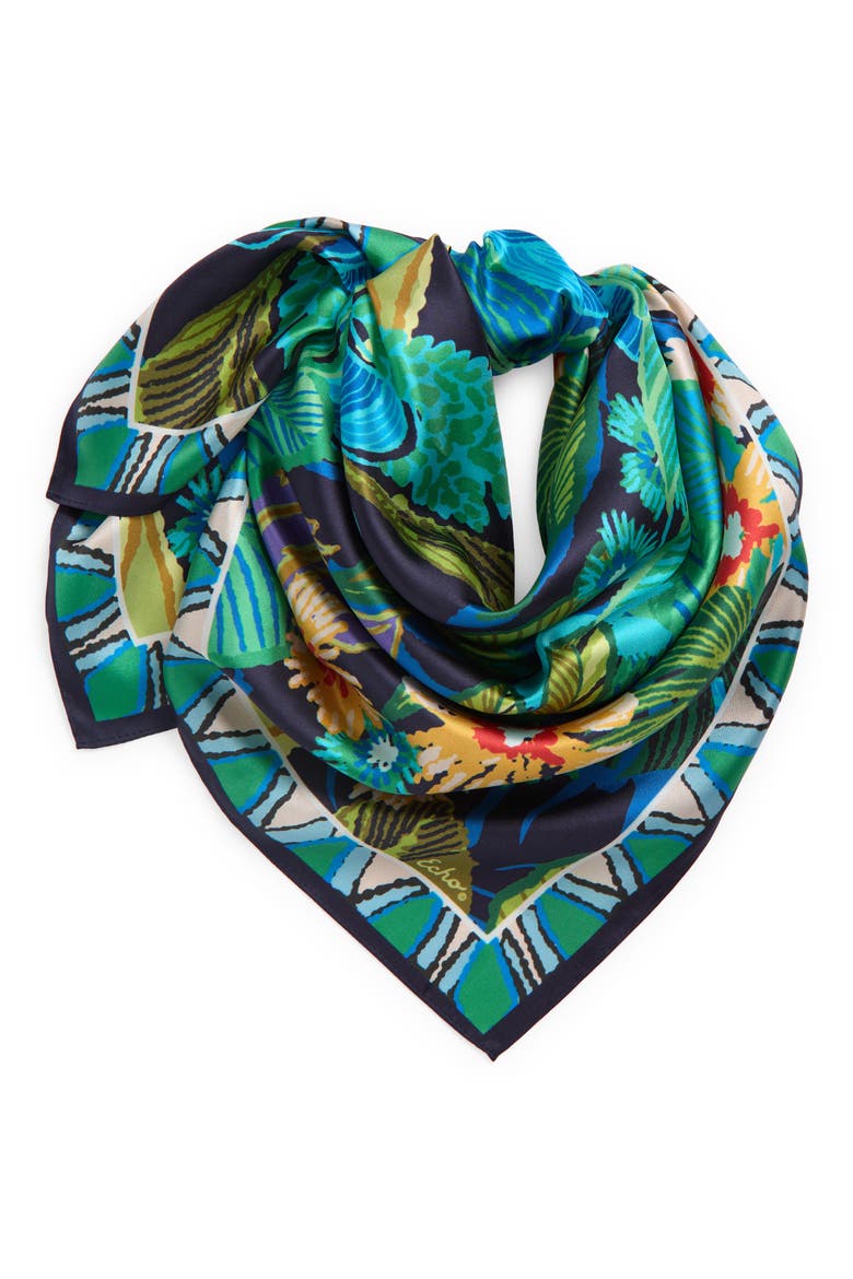 Rainforest Silk Square Scarf, Main, color, HAWAIIAN OCEAN