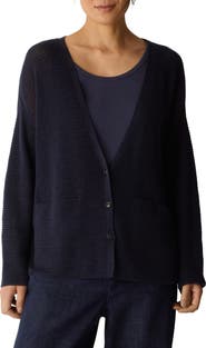 Eileen Fisher Open Stitch Organic Cotton Blend V-Neck Cardigan