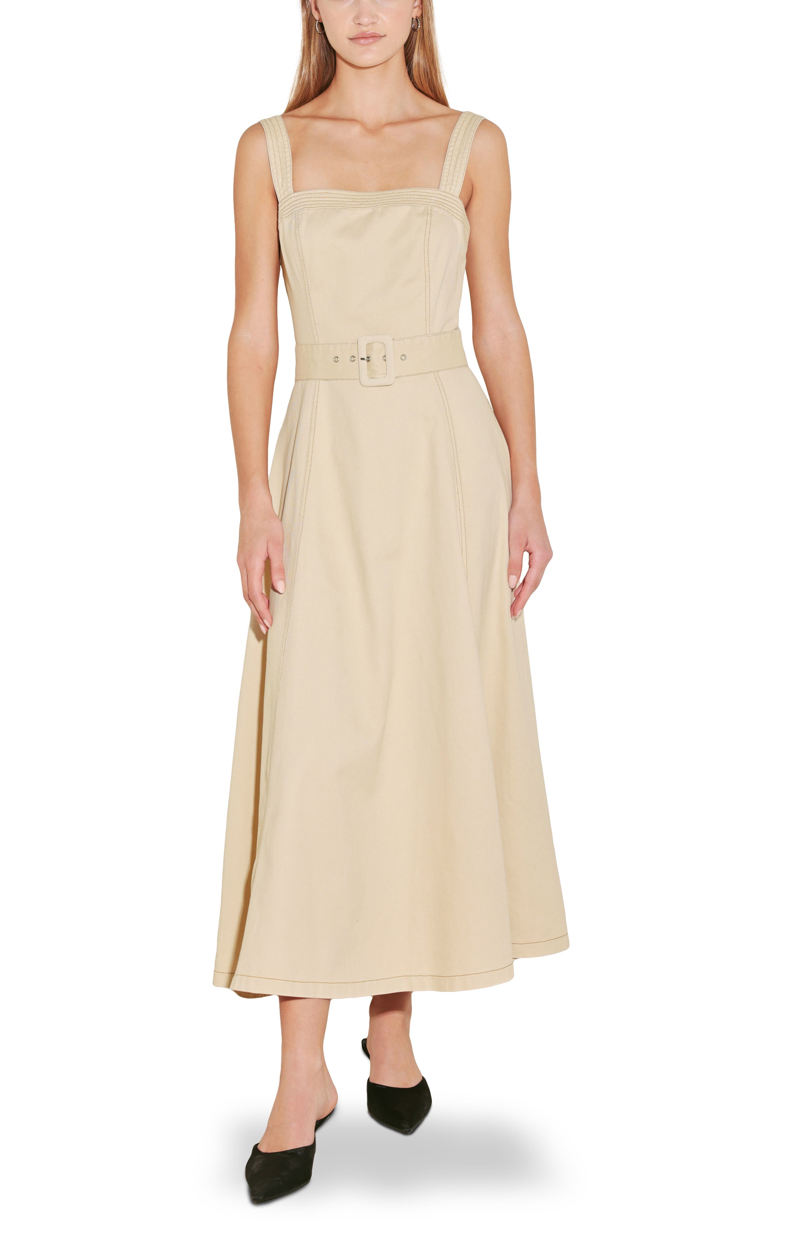 Belted A-Line Midi Dress