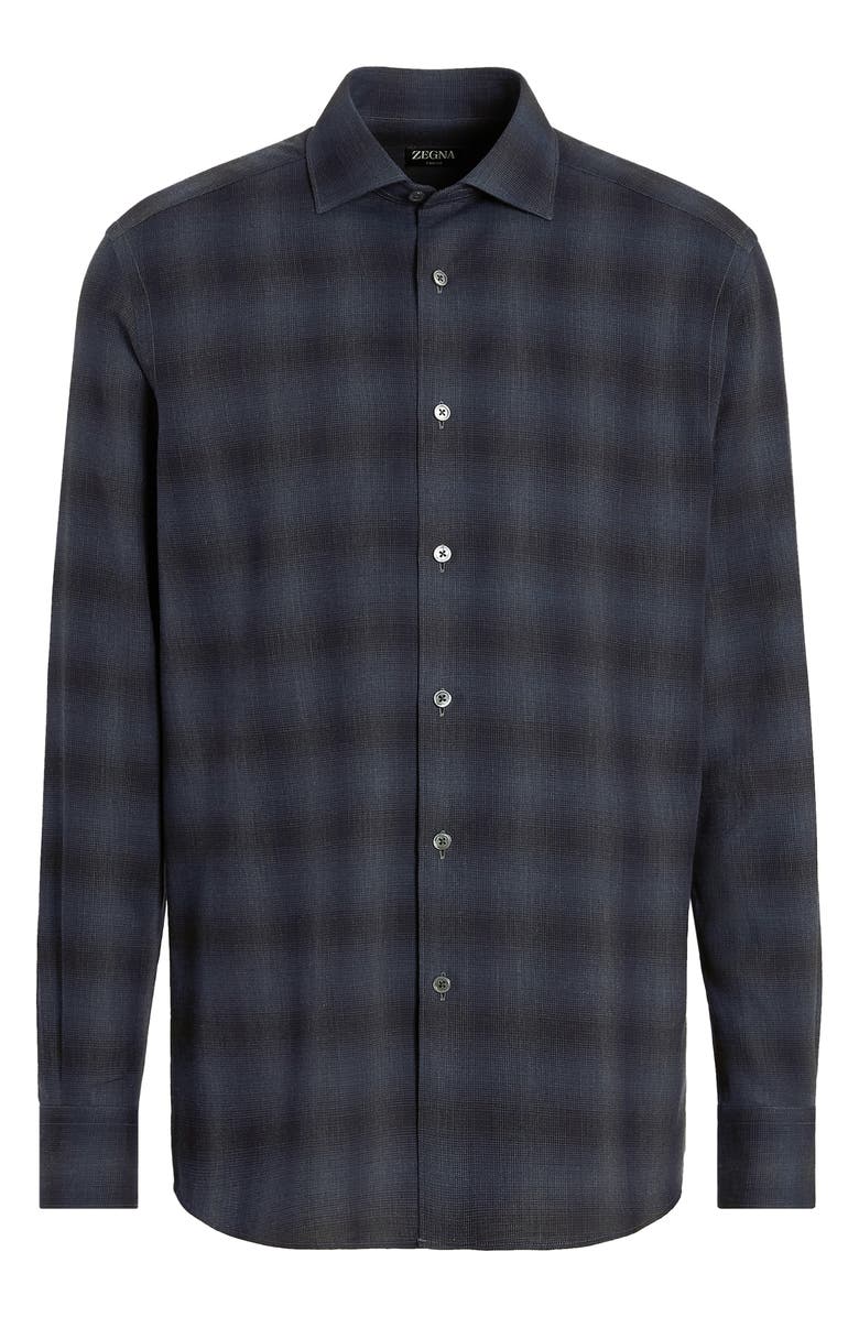 ZEGNA Cashco Plaid Cotton & Cashmere Button-Up Shirt, Alternate, color, 