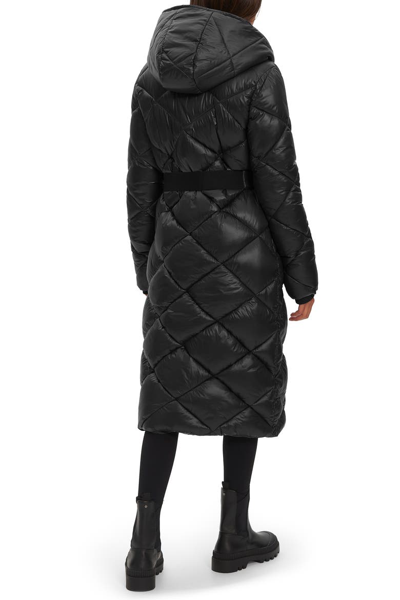 Amiyah Belted Diamond Quilt Longline Jacket, Alternate, color, BLACK