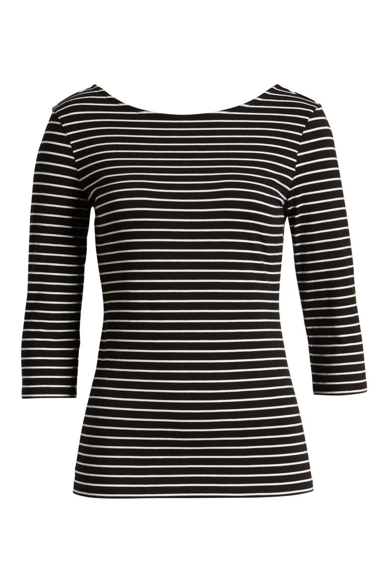 Scoop Back Knit Top, Alternate, color, BLACK- IVORY STRIPE