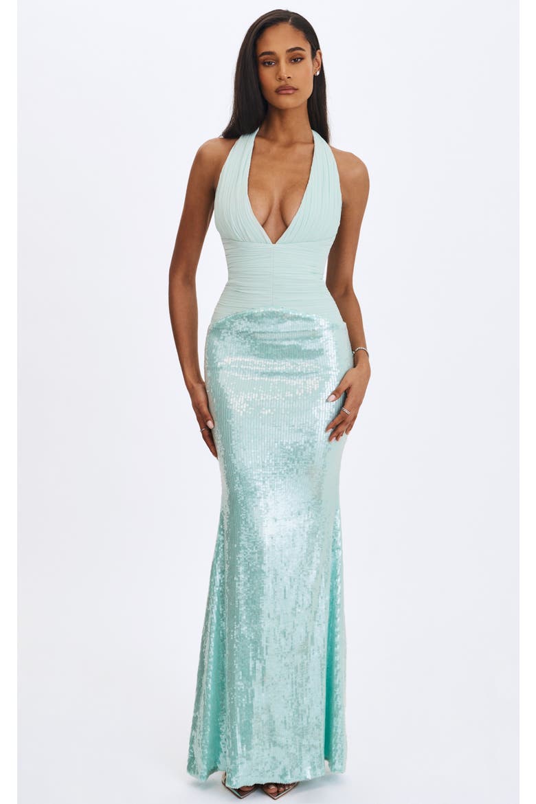 Wendale Sequin Plunging Mermaid Maxi Dress, Alternate, color, Mint