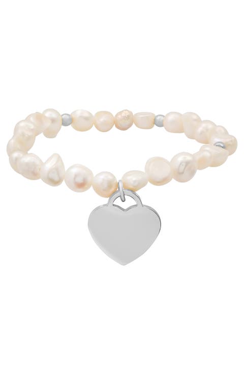 Freshwater Pearl Heart Charm Bracelet