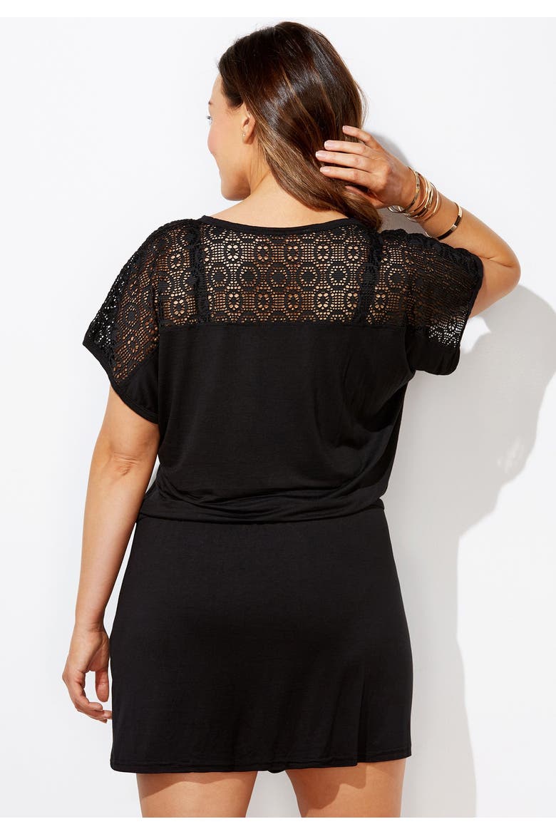 Emmie Crochet Cover Up Tunic, Alternate, color, Black