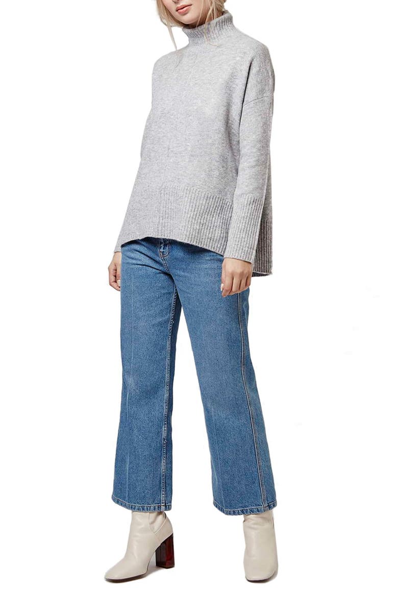 Oversize Funnel Neck Sweater, Alternate, color, LIGHT GREY