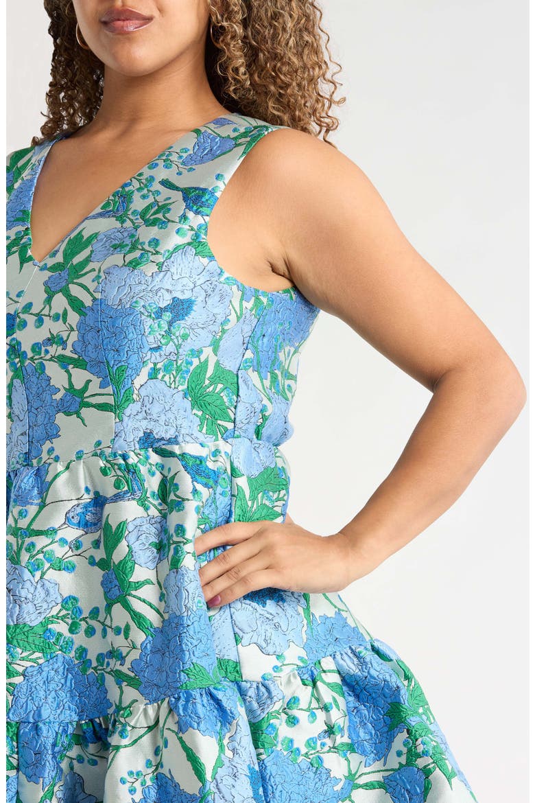 Willa Floral May Jacquard Tiered Mini Dress, Alternate, color, BLUE-WHTE