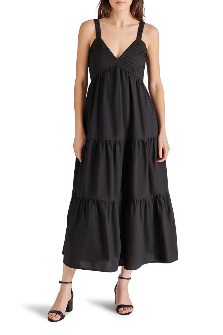Eliora Tiered Cotton Sundress, Main, color, BLACK