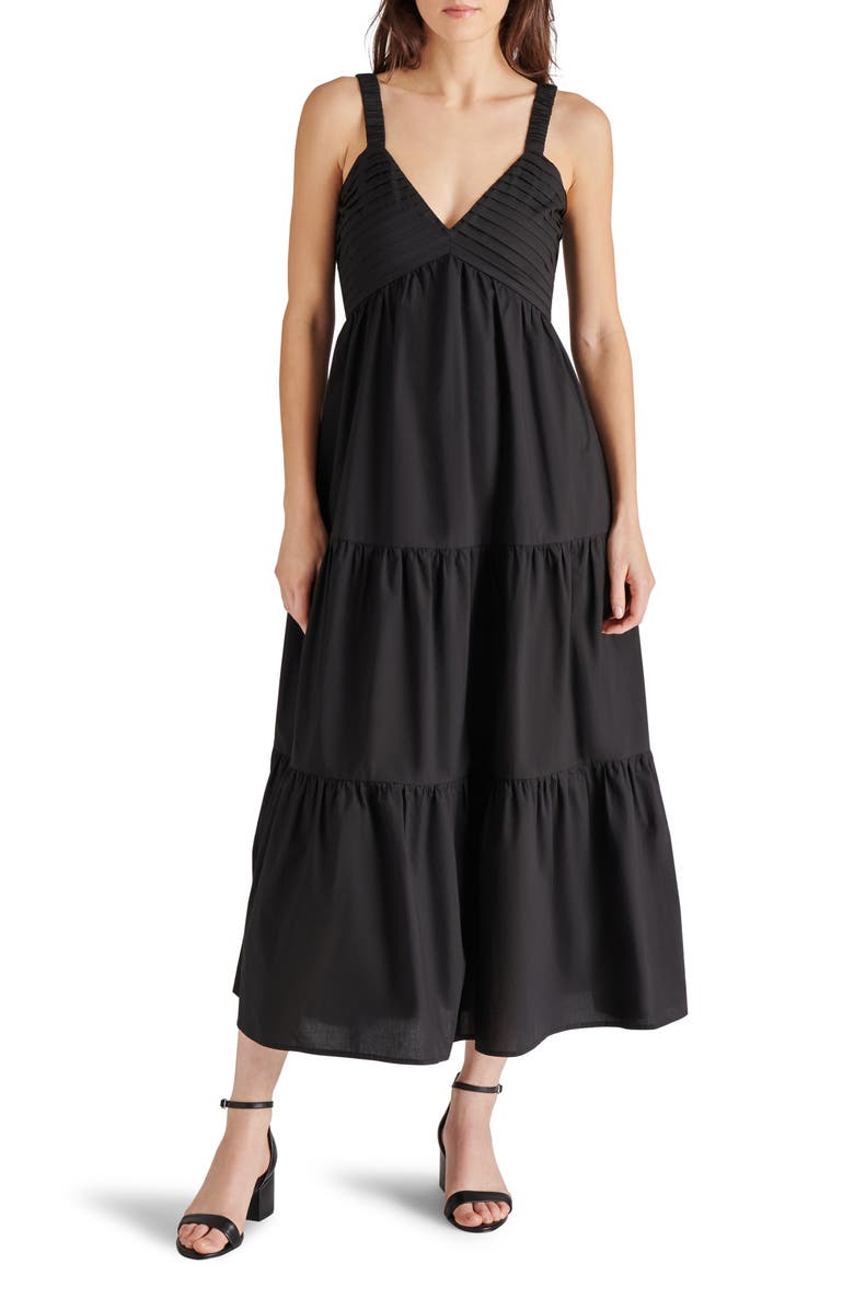 Steve Madden Eliora Tiered Cotton Sundress, Main, color, Black