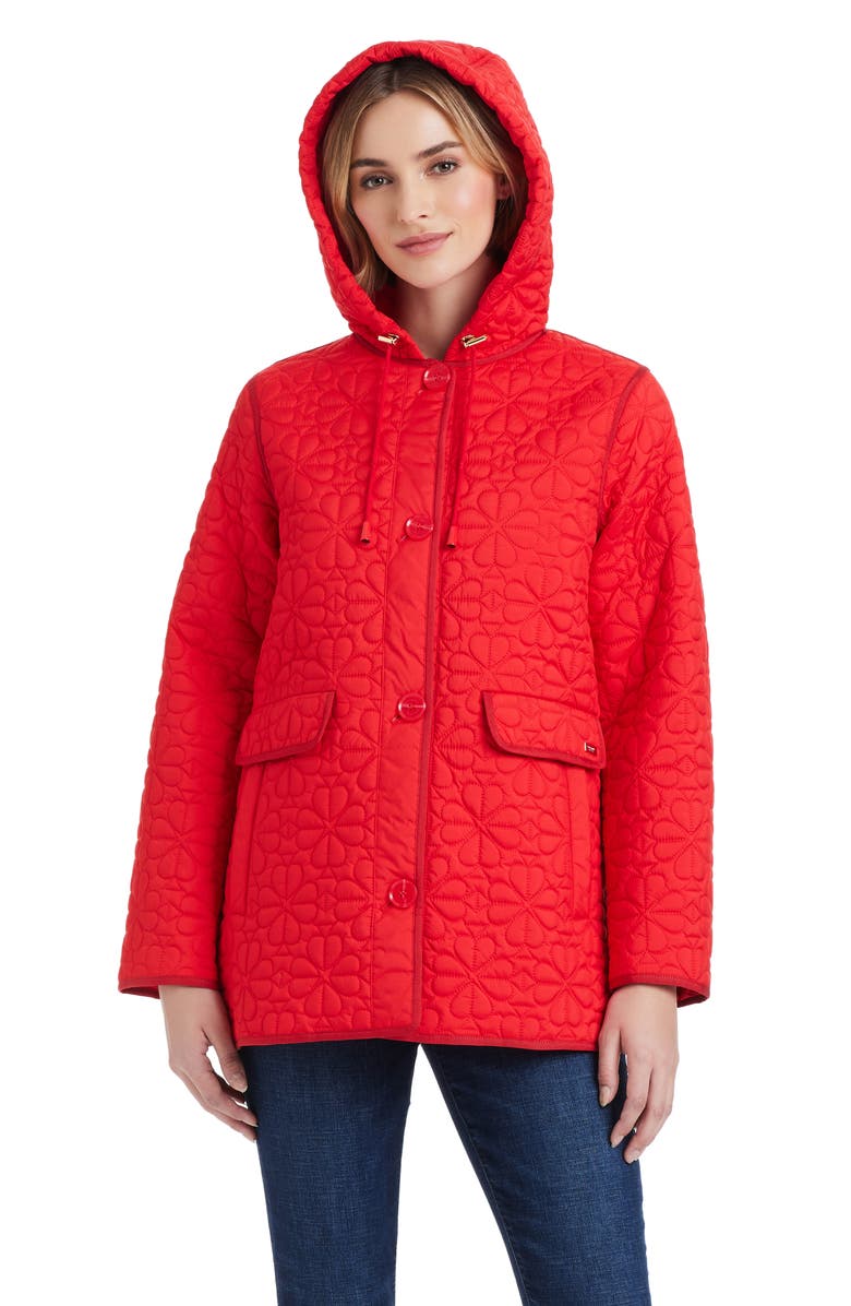 Kate Spade New York spade floral quilted a-line jacket, Alternate, color, Classic Red
