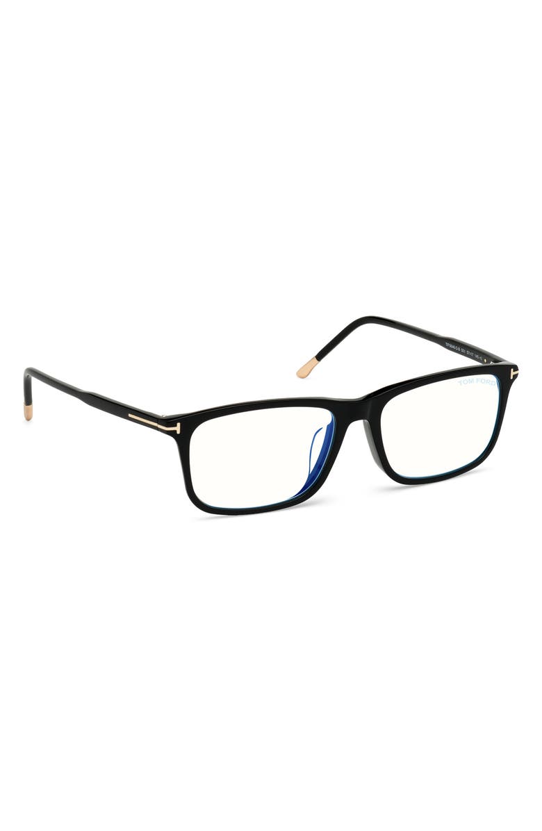 TOM FORD 57mm Rectangular Blue Light Blocking Optical Glasses, Alternate, color, Black Rose Gold Temple