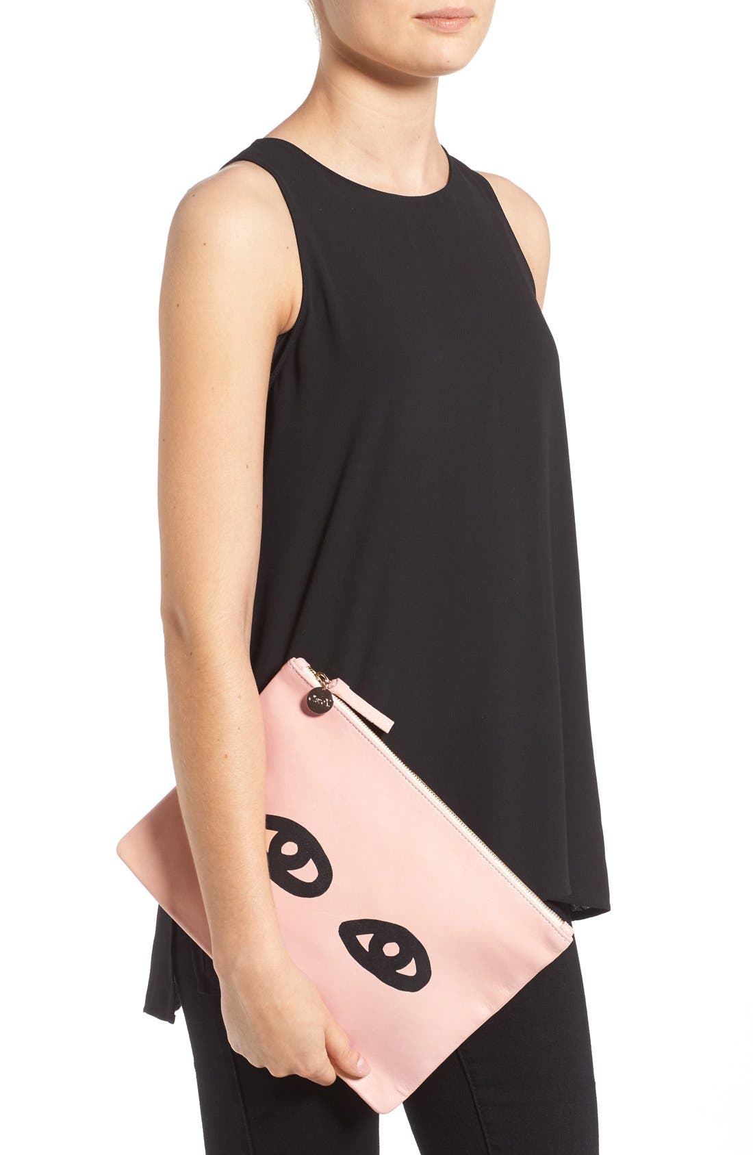 Clare V. 'Eyes' Printed Nappa Leather Clutch, Alternate, color, 