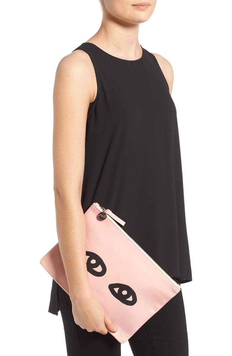 Clare V. 'Eyes' Printed Nappa Leather Clutch, Alternate, color,