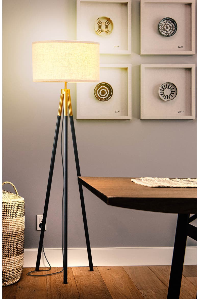 Levi 61" Modern LED Floor Lamp with Gold Accent, Bulb Included, Alternate, color, BLACK / GOLD