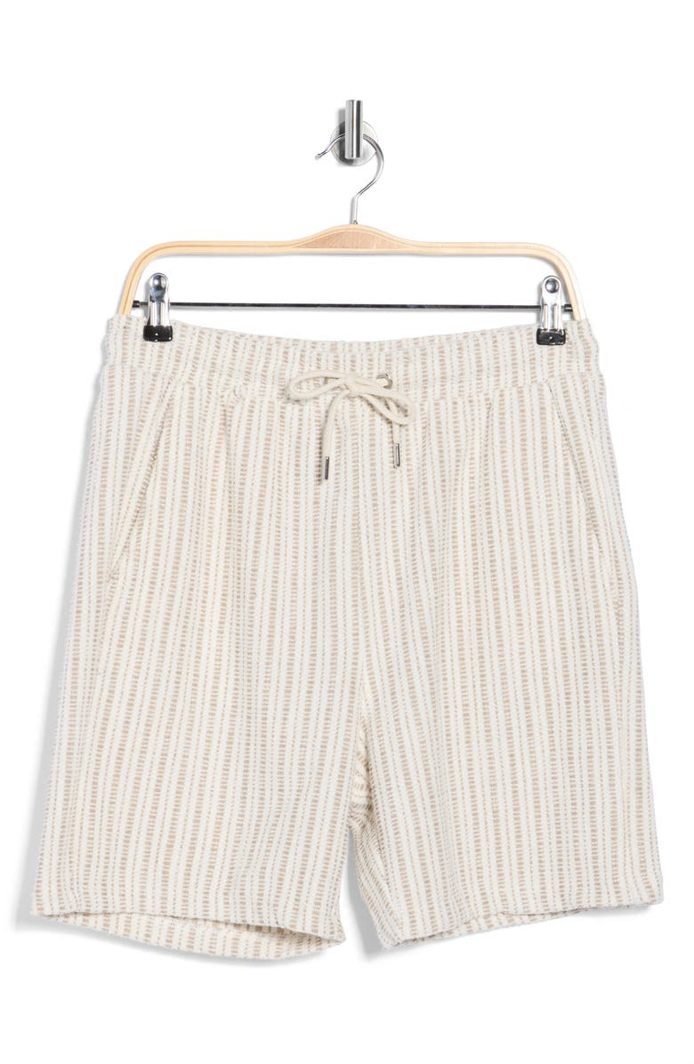 DENIM AND FLOWER Stripe Cotton Blend Drawstring Shorts, Main, color, White