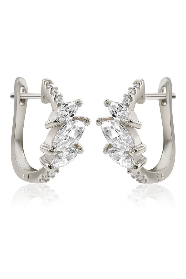 Marquis Cubic Zirconia Huggie Hoop Earrings, Alternate, color, SILVER
